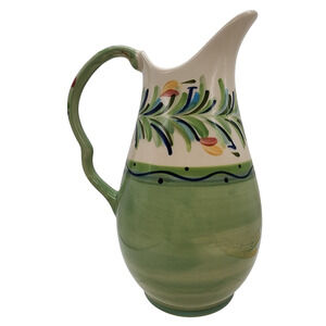 Vintage Gail Pitman Pitcher Provence 80oz Sage Green Ivory Yellow Red Accents